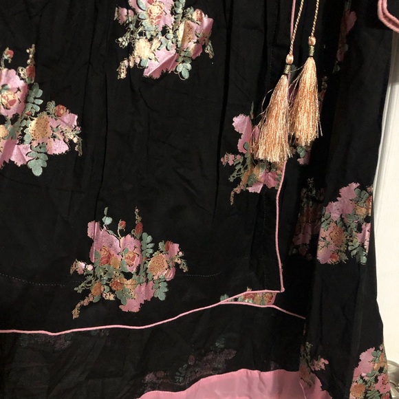 Garnet clothing NWT Floral Black and Pink Dress tassel high low cotton medium - Picture 8 of 12